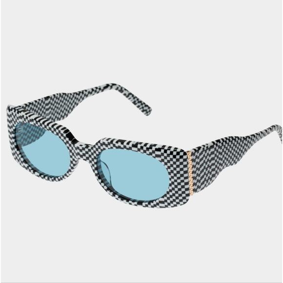 NEW Le Specs Bow Down Monochrome Black and White Checkered Unisex Sunglasses main image 10